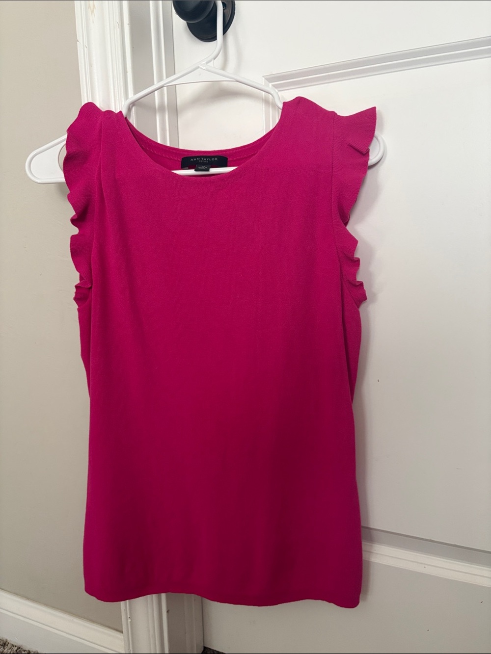 Ann Taylor Bright Pink Ruffle Sleeve Shell Top
